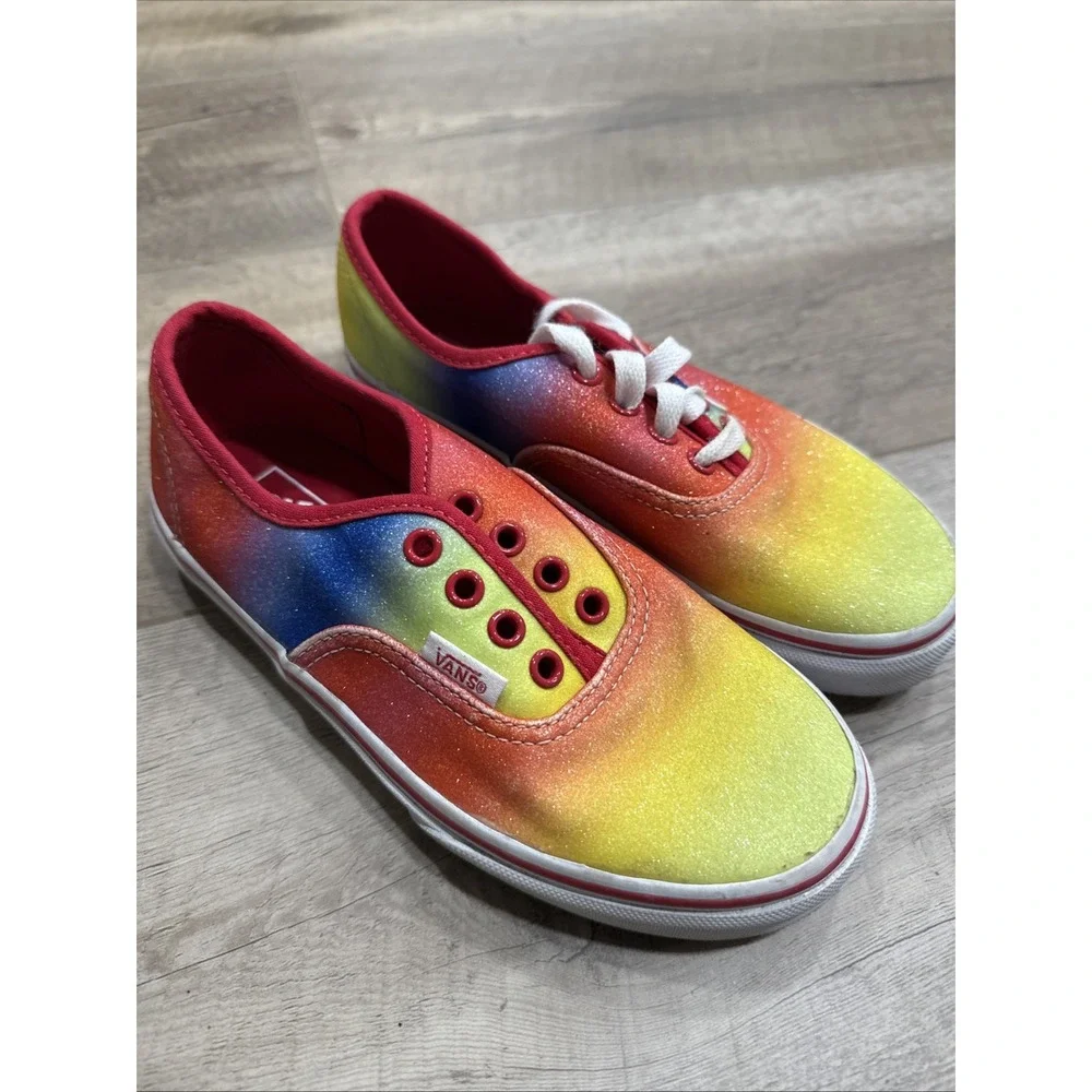 Vans Authentic Rainbow/Glitter Red/Blue/Yellow Girls Kids Sz 2 Needs Laces